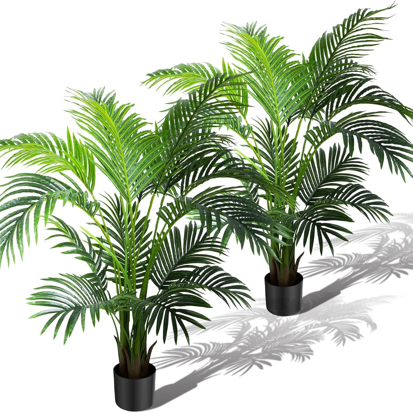 KOL 4ft 2-Pack Artificial Palm Tree Plant, 47in Fake Cane Areca Palm Silk Tree Indoor Outdoor,Dypsis Lutescens, Realistic Faux Silk Plants for Office Home Garden Decoration, Lifelike Modern Decor