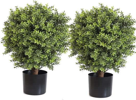 Artificial Topiary Ball Tree, 2 Pack Artificial Plants Outdoor, Ball Shaped Boxwood Topiary, Artificial Shrubs Potted for Indoor and Outdoor (22inch)