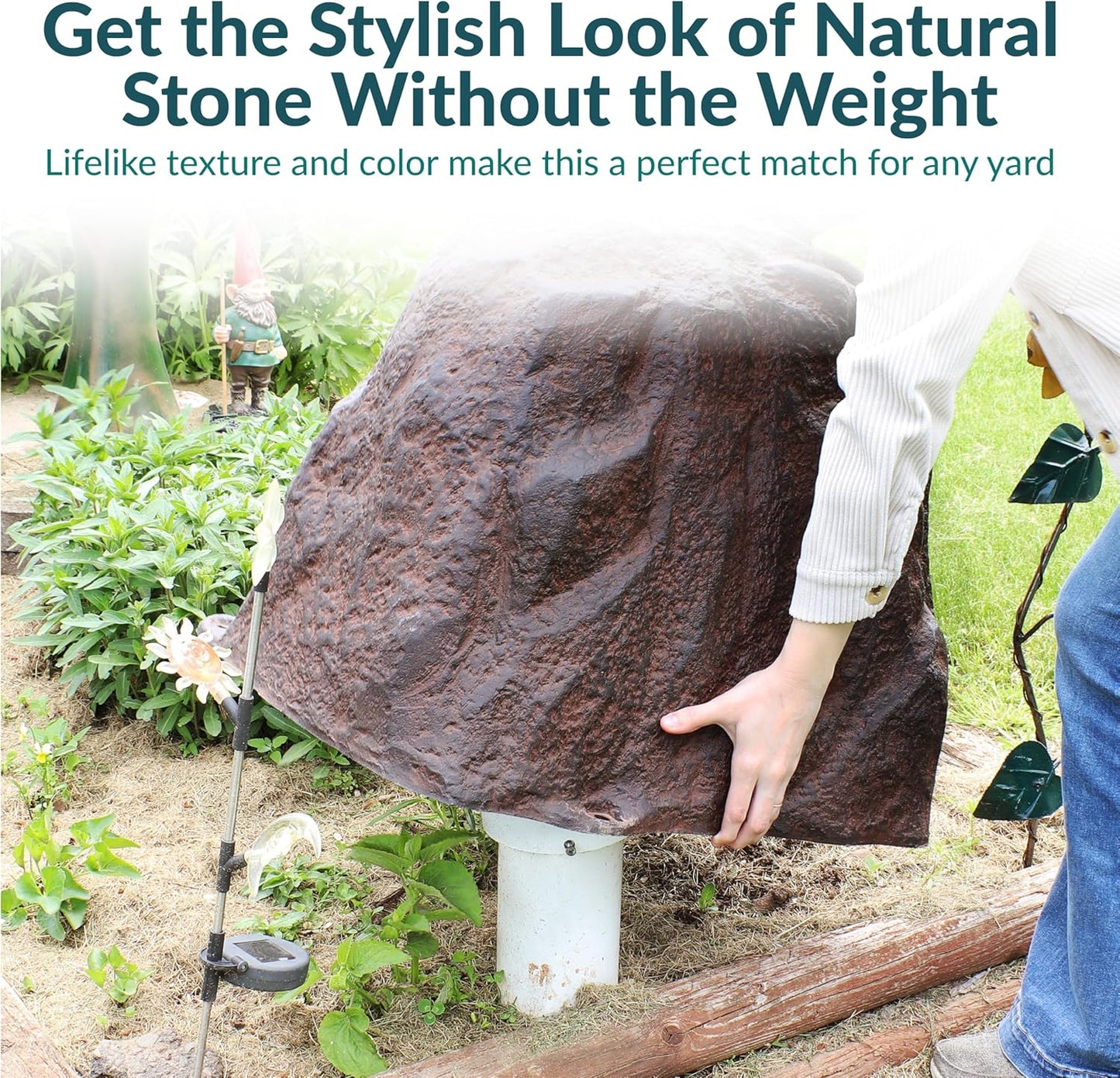 Sunnydaze 21.5” H Polyresin Faux Landscape Rock Cover - Lightweight Fake Rock Well Pump Cover for Outside - Brown