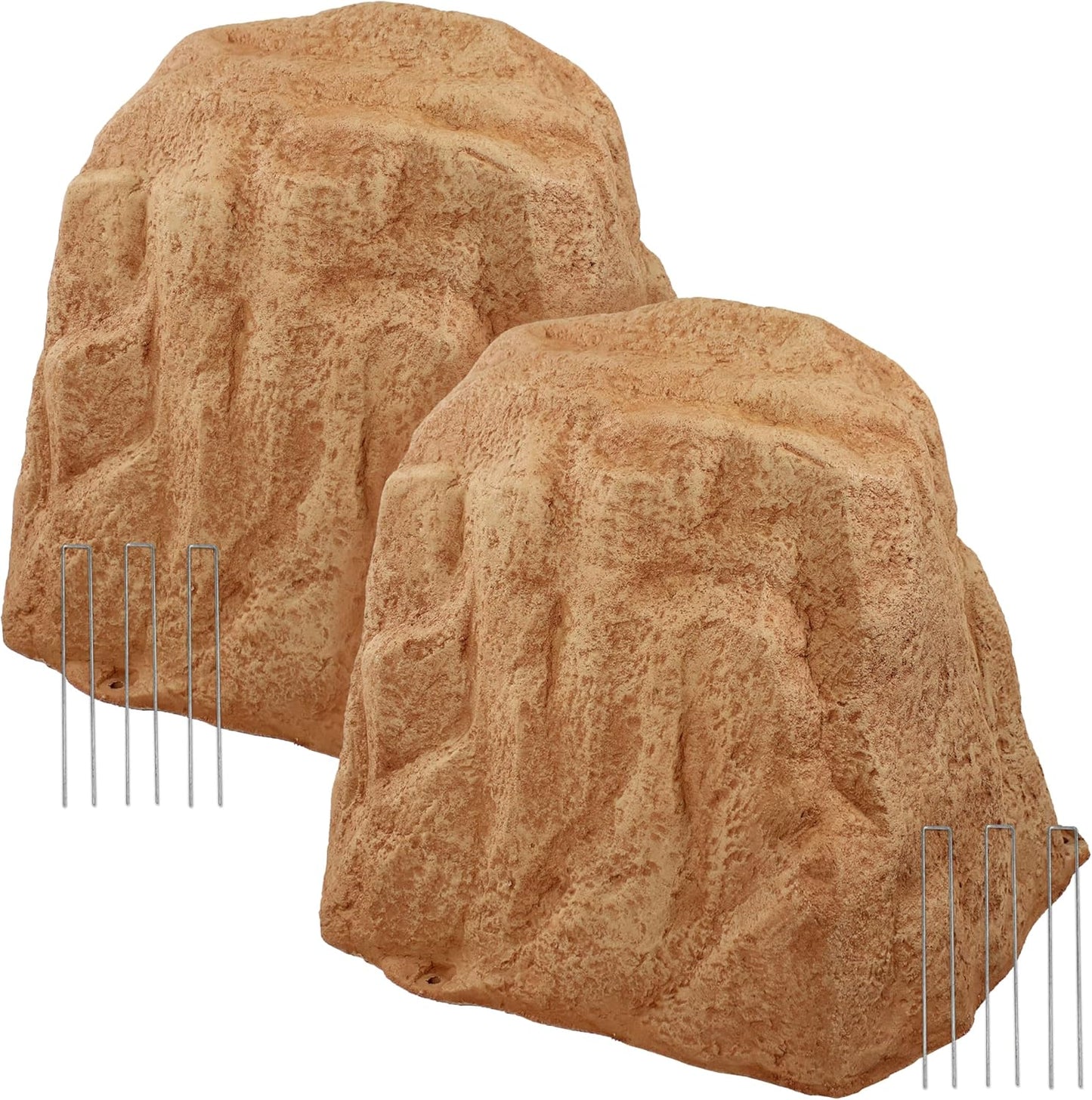 Sunnydaze 21.5” H Polyresin Faux Landscape Rock Cover - Lightweight Fake Rock Well Pump Cover for Outside - Sand - 2-Pack