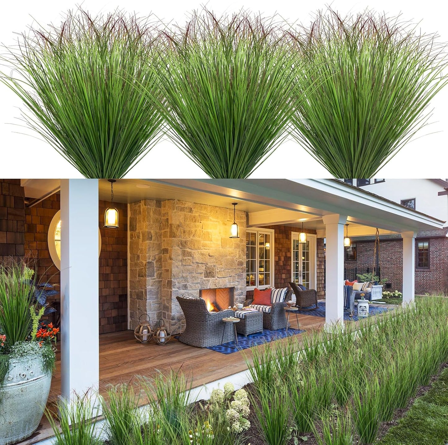 100Pcs Artificial Grass Plants Faux Shrubs Wheat Grass Fake Tall Grass Plants for Outdoor Decor Greenery Stems Weed for Room Indoor Home Decor（Green Red Tail