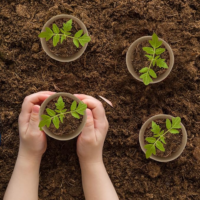 Hahood 300 Pieces Peat Pots Seed Starters 3.15 Inch Peat Pots Round Biodegradable Seed Starting Pots with 300 Plant Labels, Planter Nursery Pots with Drainage Holes for Vegetable Seed