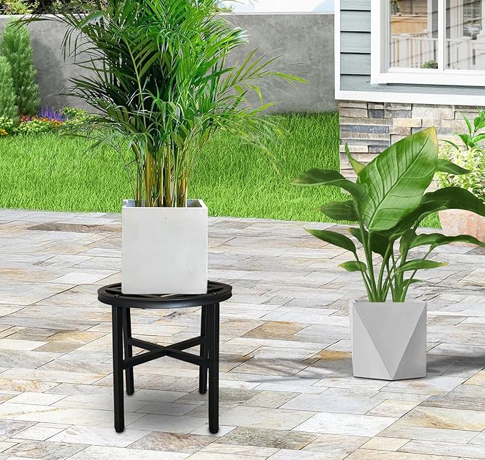 Hongsane Plant Stand Indoor Outdoor,13 Inch Tall Metal Plant Stands Riser,Heavy Duty Wrought Iron Pedestal Holders for Large Flower Pot,Outside Rust-Proof Black Flower Display Shelf for Patio,2-Pack