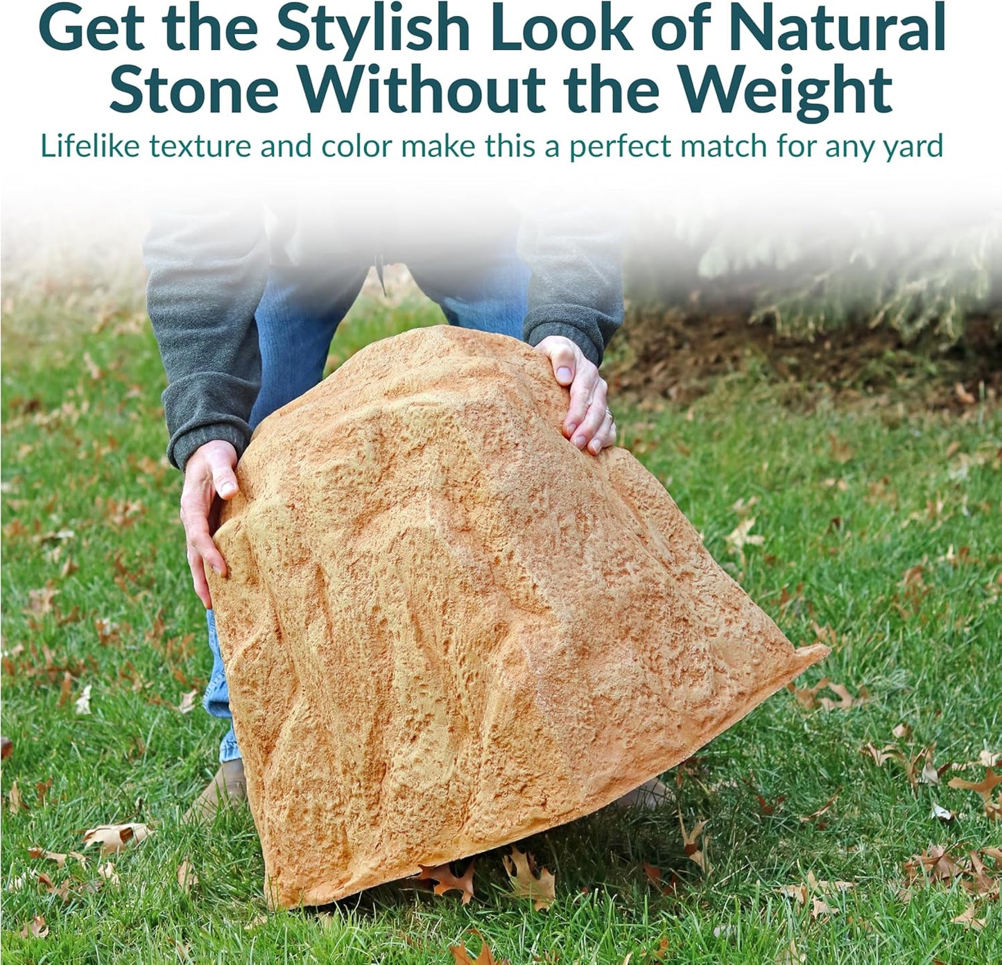 Sunnydaze 21.5” H Polyresin Faux Landscape Rock Cover - Lightweight Fake Rock Well Pump Cover for Outside - Sand