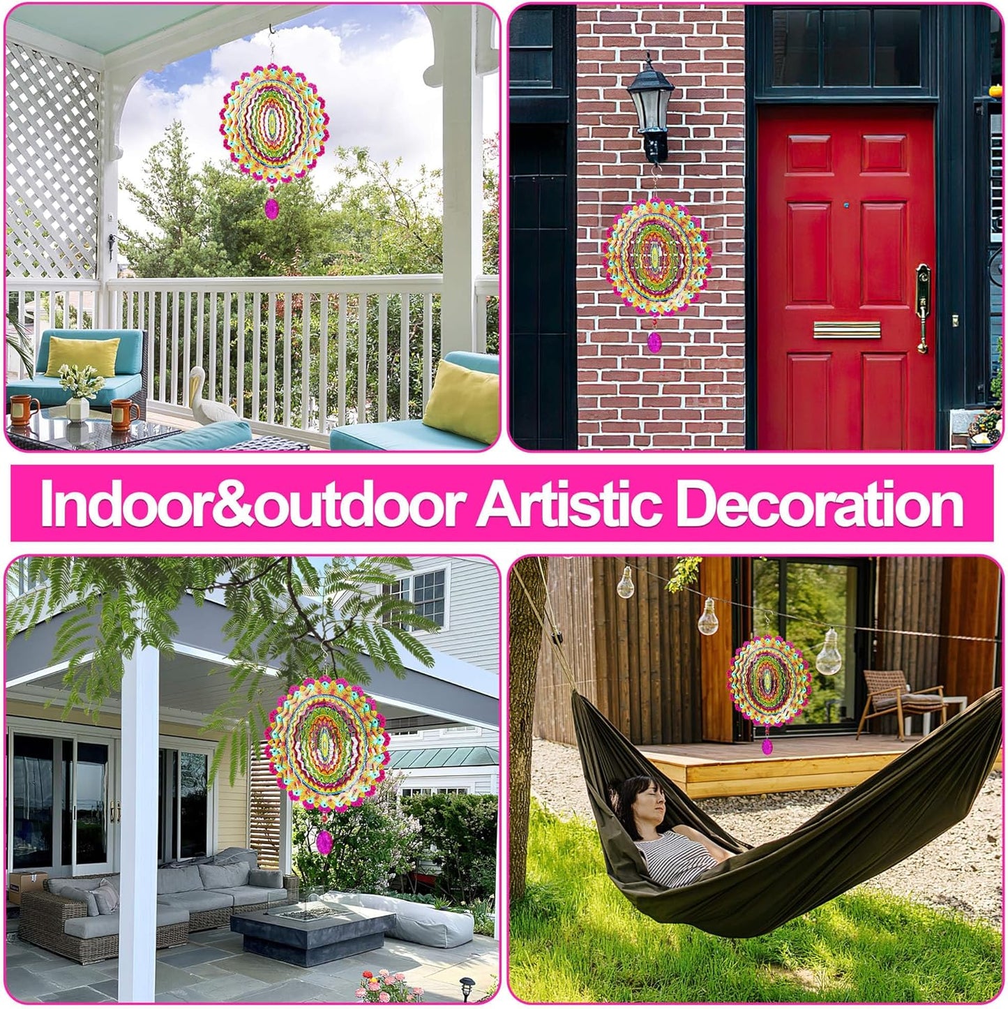 Wind Spinner, Hanging Wind Sculptures,Wind Spinners for Yard and Garden Decor,Yard Decorations Outdoor,Hanging Art Ornaments for Garden Yard Balcony Decor (Mandela Multicolor)