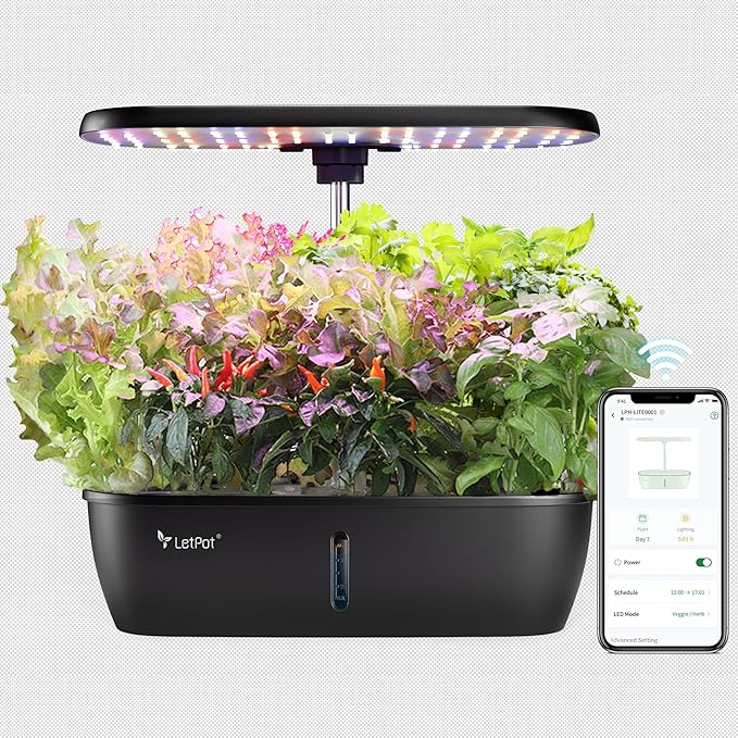 LETPOT LPH-Lite Hydroponics Growing System, 12 Pods Smart Herb Garden Kit Indoor, Indoor Garden, APP & WiFi Controlled, with 24W Growing LED, 5.5L Water Tank, Pump System, Automatic Timer