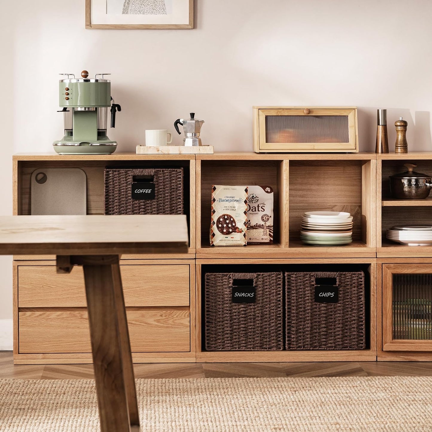 UBBCARE 2 Pack Wicker Basket, 13×13 Storage Cubes with Label, Foldable Cube Storage Bin with Handle, Square Storage Basket for Shelves, Woven Paper Rope Basket for Organizing, Brown