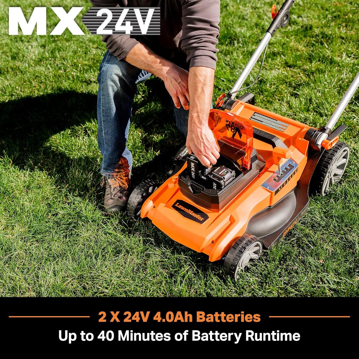 LawnMaster CLMF4819A 48V MAX* 19-inch Brushless Cordless Mower with 2X24V MAX* 4.0Ah Battery and a Dual Charger
