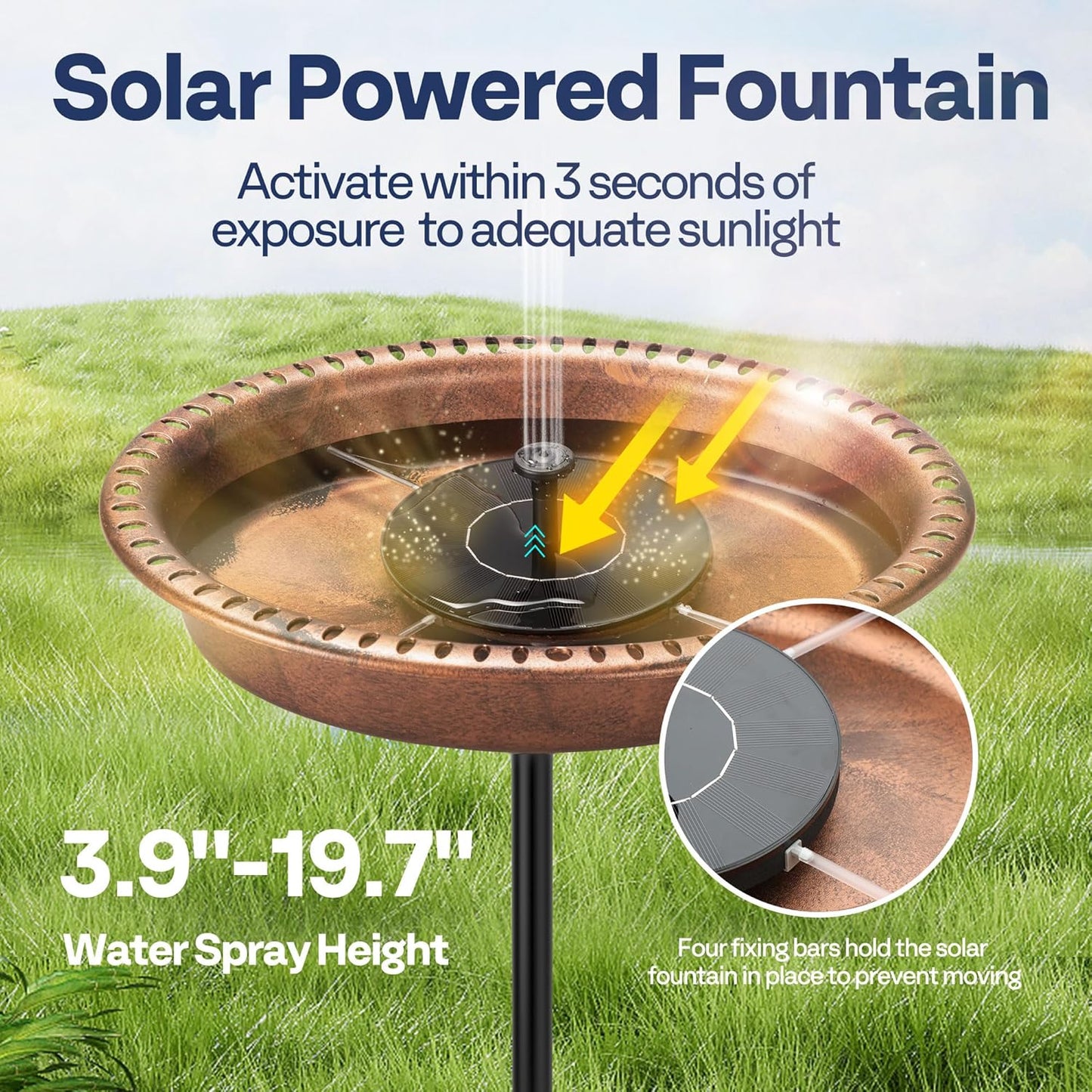 VIVOHOME Oval Polyresin Bird Bath Bowl with Solar Fountain, 29 Inch Height Outdoor Freestanding Birdfeeder with Metal Stake, Capacity 1.3 Gallons, 5-Pronged Base, Bronze