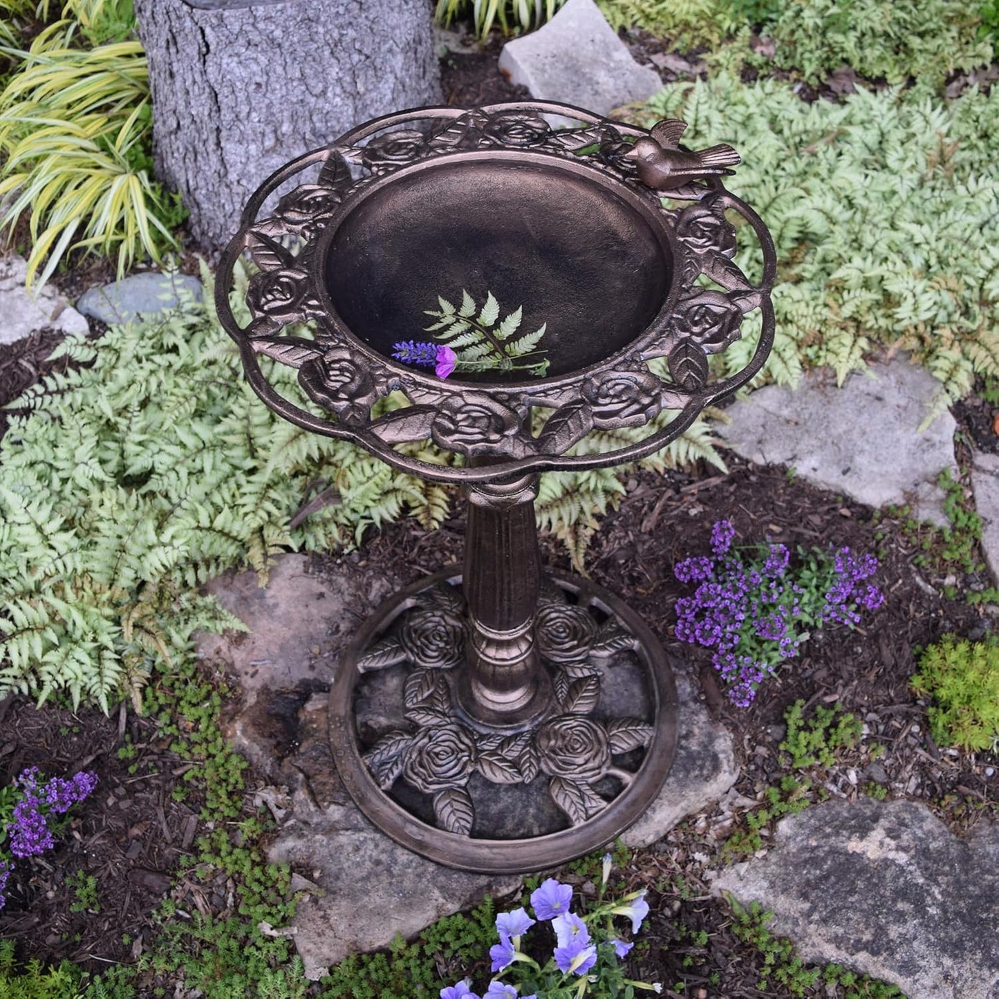 Oakland Living Rose Bird Bath, Antique Bronze