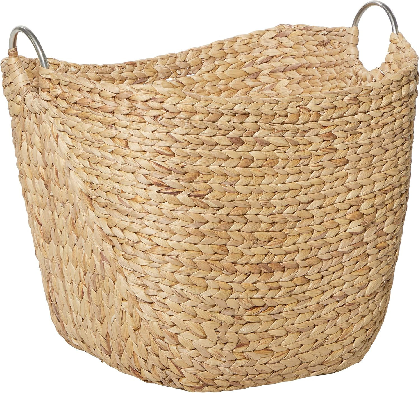 Deco 79 Seagrass Handmade Decorative and Functional Storage Basket Large Woven Basket Organizer with Ring Metal Handles, Basket for Storage 21" x 17" x 19", Brown